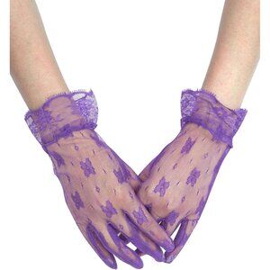 Women's Purple Vintage Evening Short Lace Gloves Wedding Party Prom Accessories